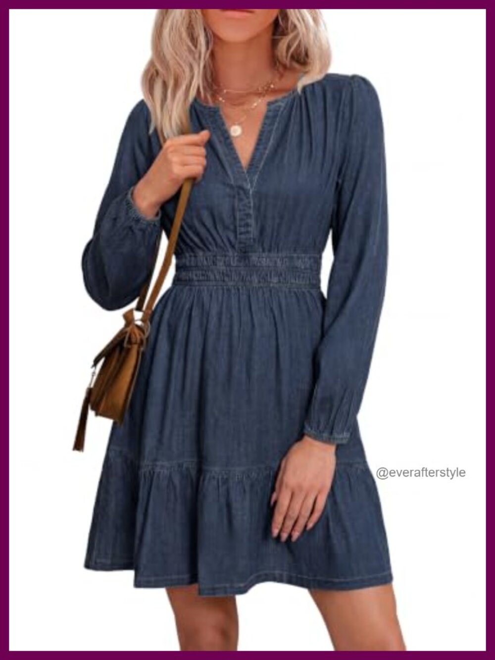 Womens Long Sleeve Denim Dress Western Cowgirl Mini Jean Dress